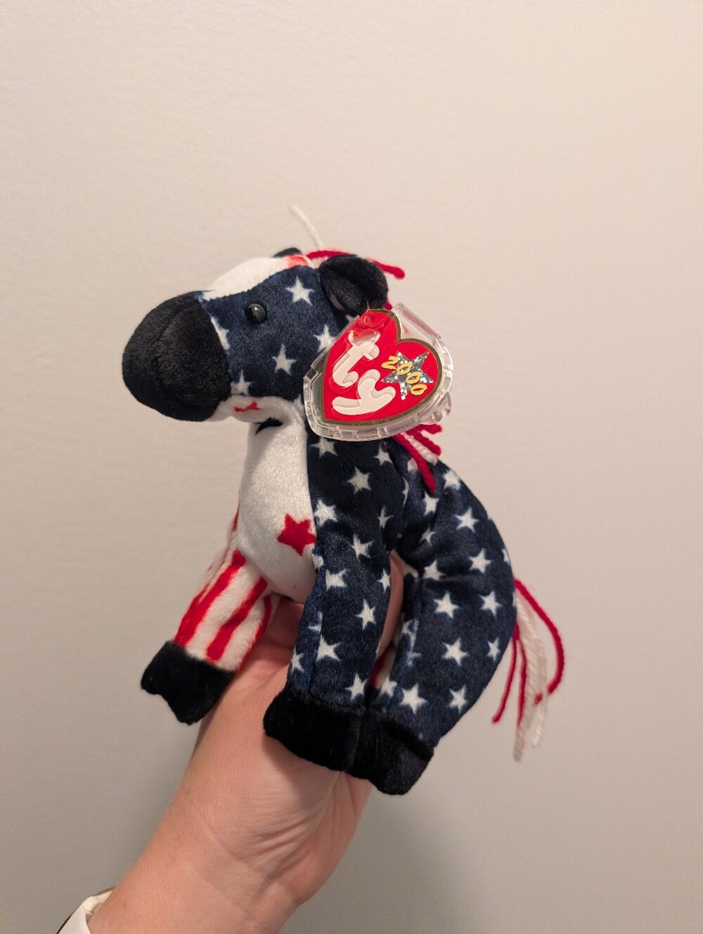 "Lefty 2000" Ty Beanie Baby Patriotic Star Print Plush Donkey - Red White Blue